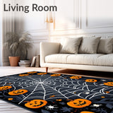 Gothic Pumpkin & Spiderweb Area Rug Non Slip Floor Mat for Seasonal Decor(Black)