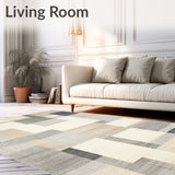 Contemporary Geometric Area Beige Grey Intersecting Shapes(Beige)