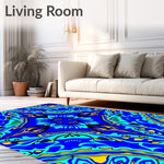 Boho Floral Throw with Abstract Leaf and Interlocking Shapes (Blue) - ODIKA