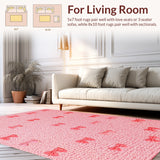 Ultra Soft Area Rug, Non Slip, Stain Resistant, Washable Area Rugs for Living Room, Bedroom, Coquette Bow Microfiber Plush(Pink)