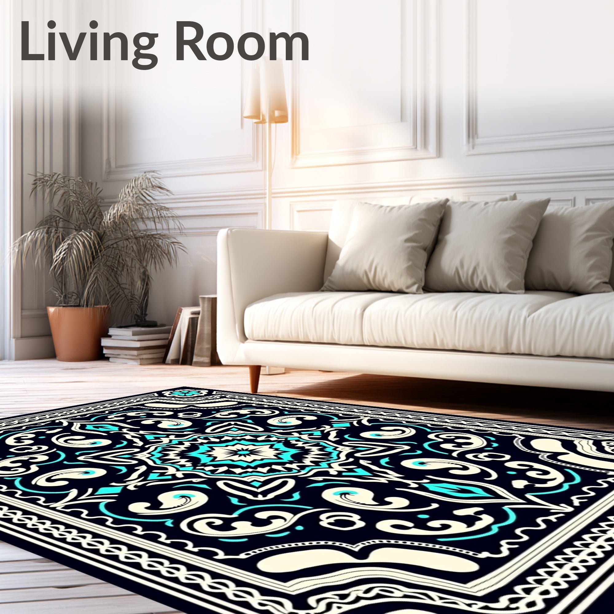 Boho Floral Medallion with Intricate Curves and Swirls (Black) - ODIKA