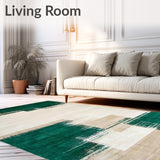 Contemporary Beige Dark Green Area Abstract Art(Beige)