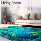 Beach Theme Seahorse Tropical Floor Runner(Blue)