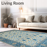 Cerulean Dream Area Beige Floral Artistic Floor Covering(Blue)