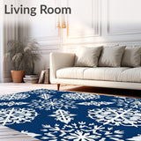 Snowflake Medallion Winter Celebration Low Pile Ornamental Design(Blue)
