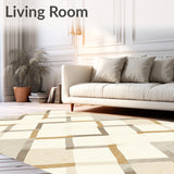 Boho Beige Harmony Geometric Diamond Patterned for Living Area(Beige)