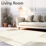 Bordered Accent Area Modern Low Pile Beige(Beige)