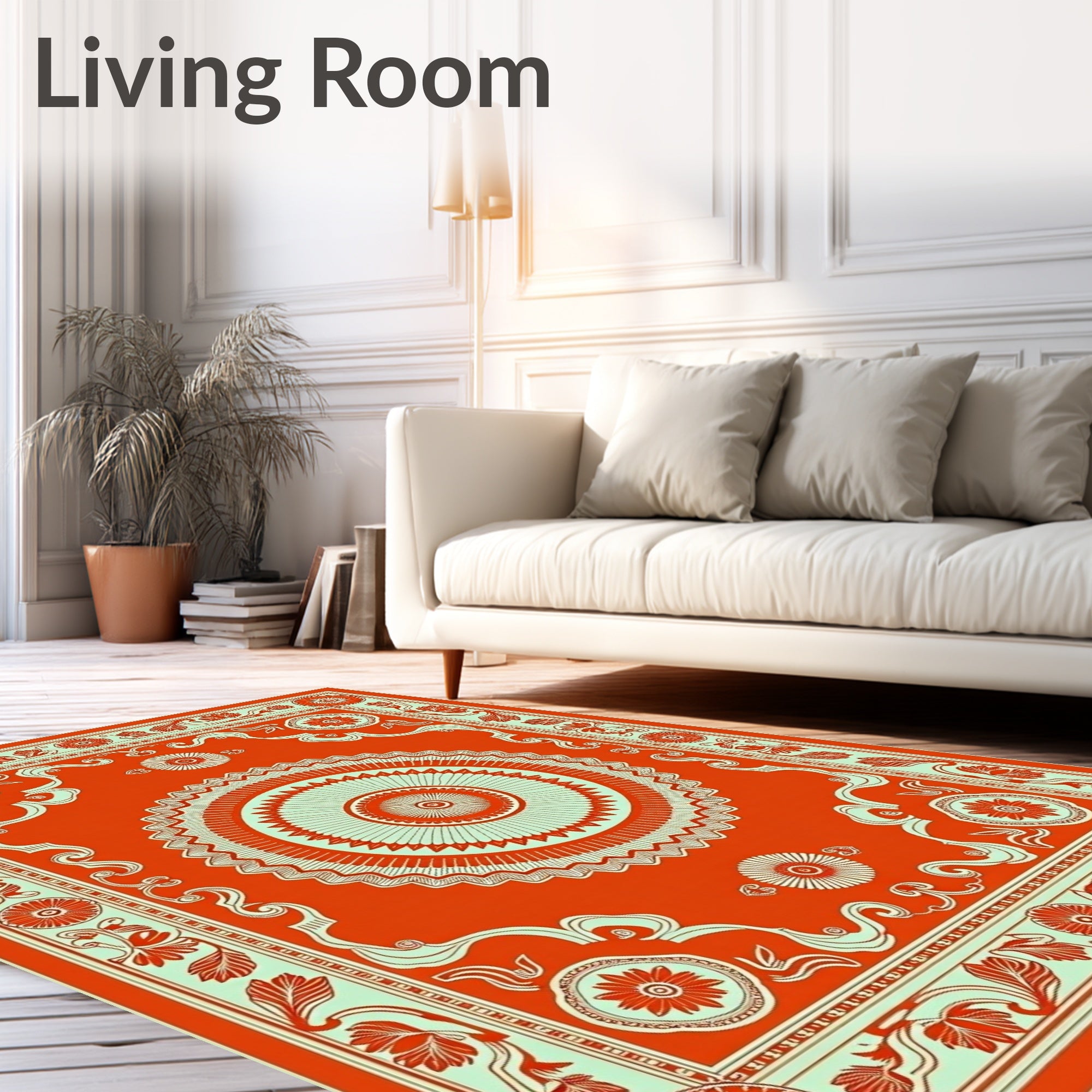 Tapestry with Stylized Lotus and Curved Florals (Orange) - ODIKA