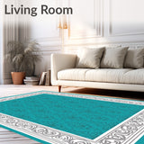 Abstract Damask Border with Interlocking Ornamental Swirl Design (Teal)