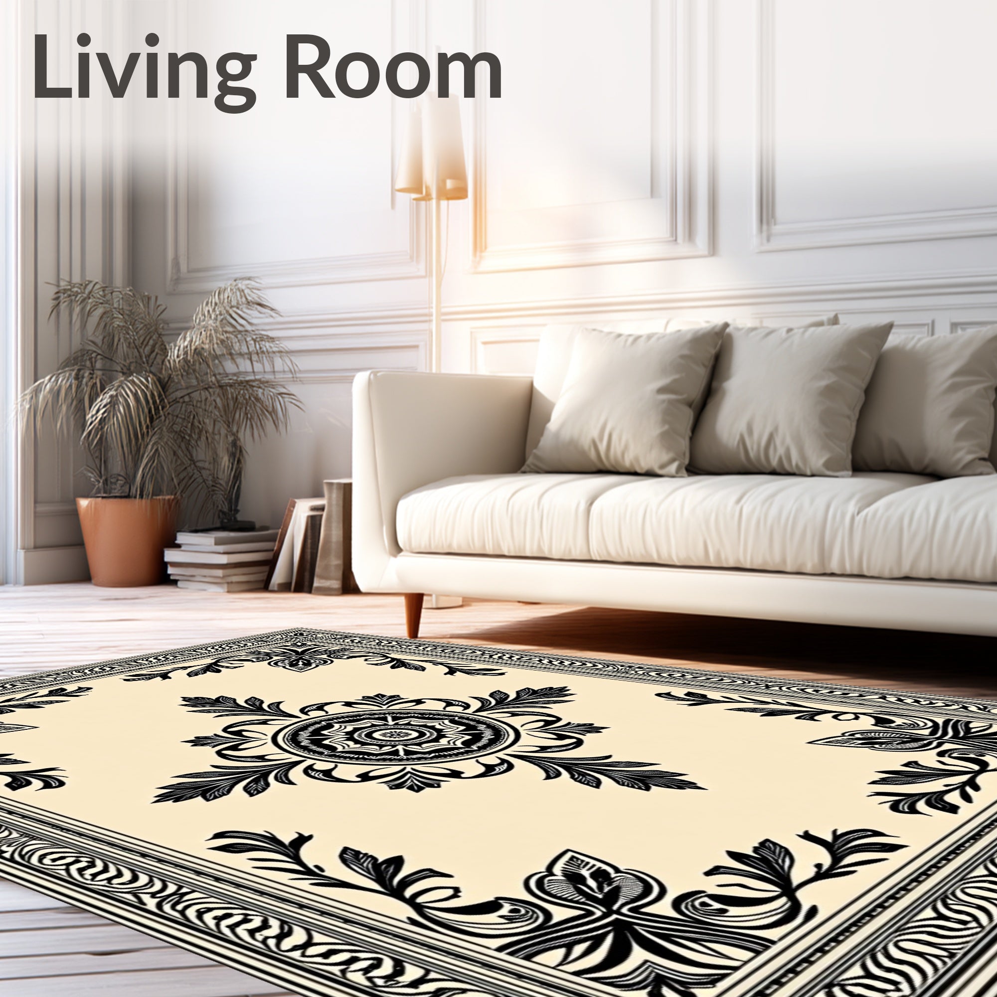 Vintage Medallion Ornate Botanical Motif Traditional Design (Beige) - ODIKA