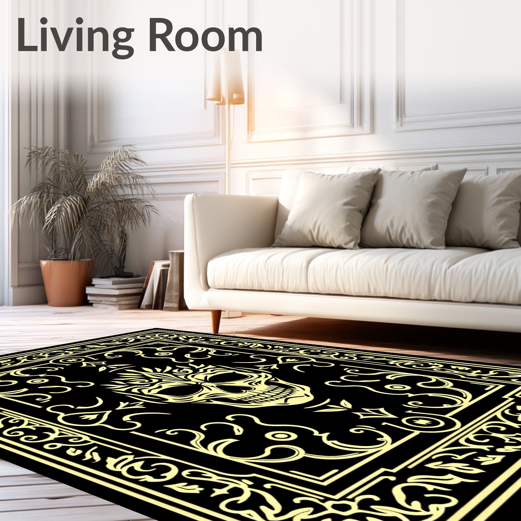 Damask Floral Scroll with Elegant Victorian Ornaments (Black) - ODIKA