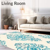 Traditional Damask Scrollwork with Central Rosette Flourish Motif(Turquoise)
