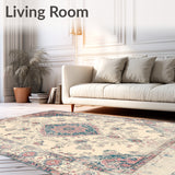 Distressed Medallion Area with Vintage Inspired Scrollwork and Faded Motifs(Beige)