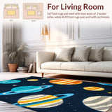 Ultra Soft Area Rug, Non Slip, Stain Resistant, Washable Area Rugs for Living Room, Bedroom, Plush Outer Space Area Rug with Planets Design(Blue)