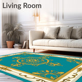 Classic Damask Scrollwork with Elegant Framed Edge Accent (Teal)