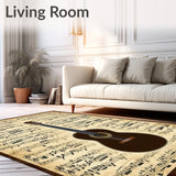Acoustic Guitar Silhouette Music Themed Area Rug With Non Slip Backing(Black)