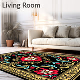 Victorian Garden Bouquet Motif with Intertwined Botanical Scrolls(Black)