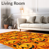 Whimsical Jack o Lantern Pumpkin Patch Area Rug Autumn Harvest Carpet(Orange)