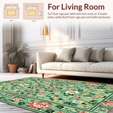 Ultra Soft Area Rug, Non Slip, Stain Resistant, Washable Area Rugs for Living Room, Bedroom, Non-Slip Boho Floral Reading Nook(Green)