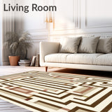 Chic Maze Inspired Area Featuring Layered Rectangular(Beige)