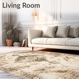 Elegant Farmhouse Area With Vintage Distressed Medallion Design(Beige)