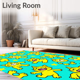 Cartoon Tabby Cat Characters Themed Area Floor with Fun Graphics(Yellow)