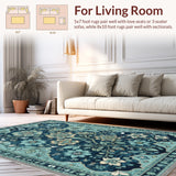 Ultra Soft Area Rug, Non Slip, Stain Resistant, Washable Area Rugs for Living Room, Bedroom, Vintage Floral Non-Slip Living Room(Blue) - ODIKA
