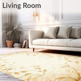 Elegant Floral Vinework Area with Subdued Beige and Ivory Botanical Swirls(Beige)