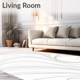 Ethereal Wave Patterned Floor Covering Featuring Fluid Lines (White) - ODIKA