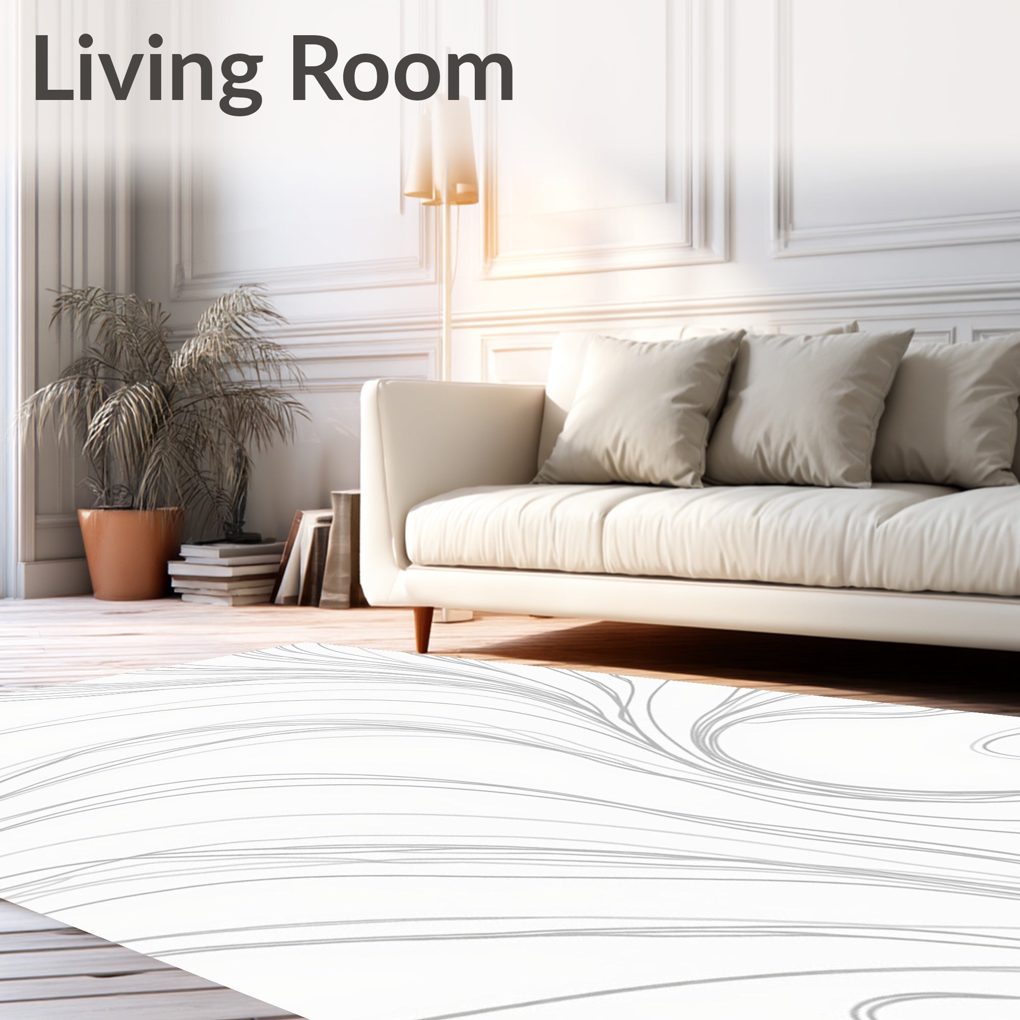 Ethereal Wave Patterned Floor Covering Featuring Fluid Lines (White) - ODIKA