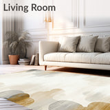 Abstract Cloudscape Area with Ethereal Swirls and Linear Motif Details(Beige)