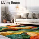 Abstract Colorful Rug Gold Black Green Orange Wave Pattern Runner(Brown)