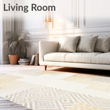 Contemporary Ethnic Inspired Area with Abstract Neutral Rhombus Layers(Beige)