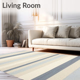 Relaxed Stripe Patio Durable Beige & Blue Mat(Beige)