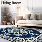 Enchanting Medallion Damask Vintage Baroque Scroll Embellishment (Blue)