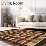 Tawny & Ebony Hues Checkered Contemporary Floor Accent(Beige)