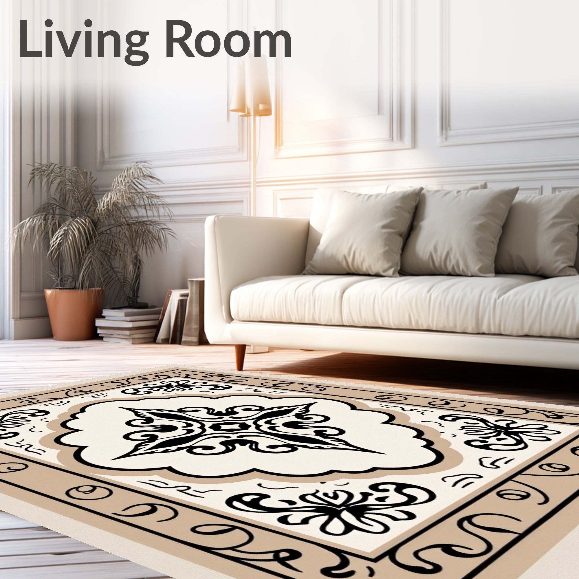 Elegant Transitional Damask Swirl Decorative Ornate (Beige) - ODIKA