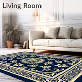 Damask Style Tapestry with Repeating Floral Motifs (Blue)