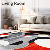Contemporary Grey Black Red White Abstract Design Carpet(Gray)