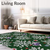 Whimsical Snowy Pinecone Evergreen Bough Festive Flooring Accent(Green)