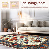 Ultra Soft Area Rug, Non Slip, Stain Resistant, Washable Area Rugs for Living Room, Bedroom, Floral Multi Color Outdoor Yoga Rug(White)