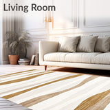 Chic Beige White Area Abstract Striped Design Contemporary Floor(Beige)