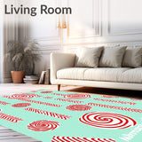 Cane Stripe Doormat with Peppermint Swirl Holiday Design(Red)