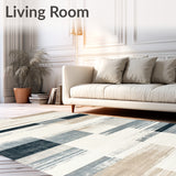 Elegant Faded Stripe Area Runner With Muted Beige and Slate Abstract Lines(Gray)