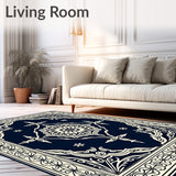 Athens Collection Classic Medallion Border Elegant Decorative(Blue)