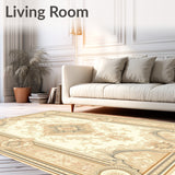 Beige and Cream Ornate Medallion with Refined Scroll Accents Flourishes(Beige)