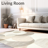 Neutral with Minimalist Abstract Circles and Curved Line Artwork(Beige)