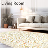 Ivory Beige Geometric Patterned Simple Care Non Shedding(Beige)