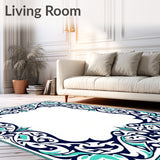 Art Nouveau Floral Swirl with Stylized Leaf and Blossom Design (Blue)