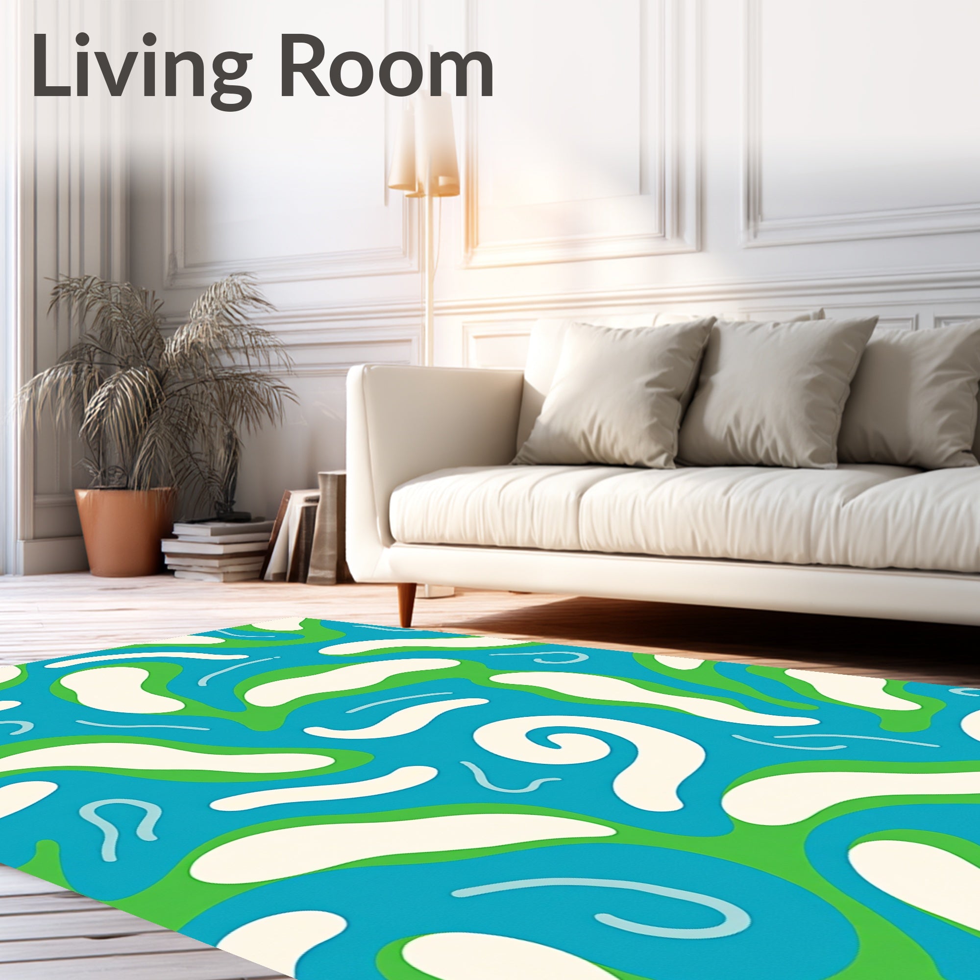 Interlocking Wave Motif with Abstract Coral Accents (Blue) - ODIKA